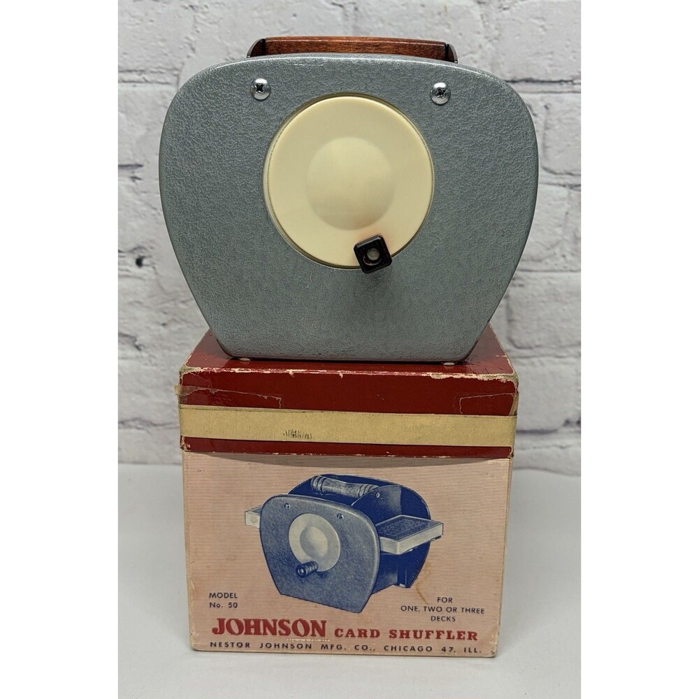 Vtg Johnson Card Shuffler Model No. 50  Manual Hand Crank W/ Box 1950s